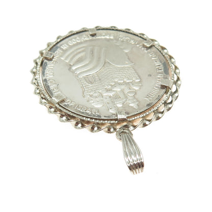 500 Silver Coin 925 Sterling Silver Frame Vintage 1977 Israel "25 Lirot" Pendant