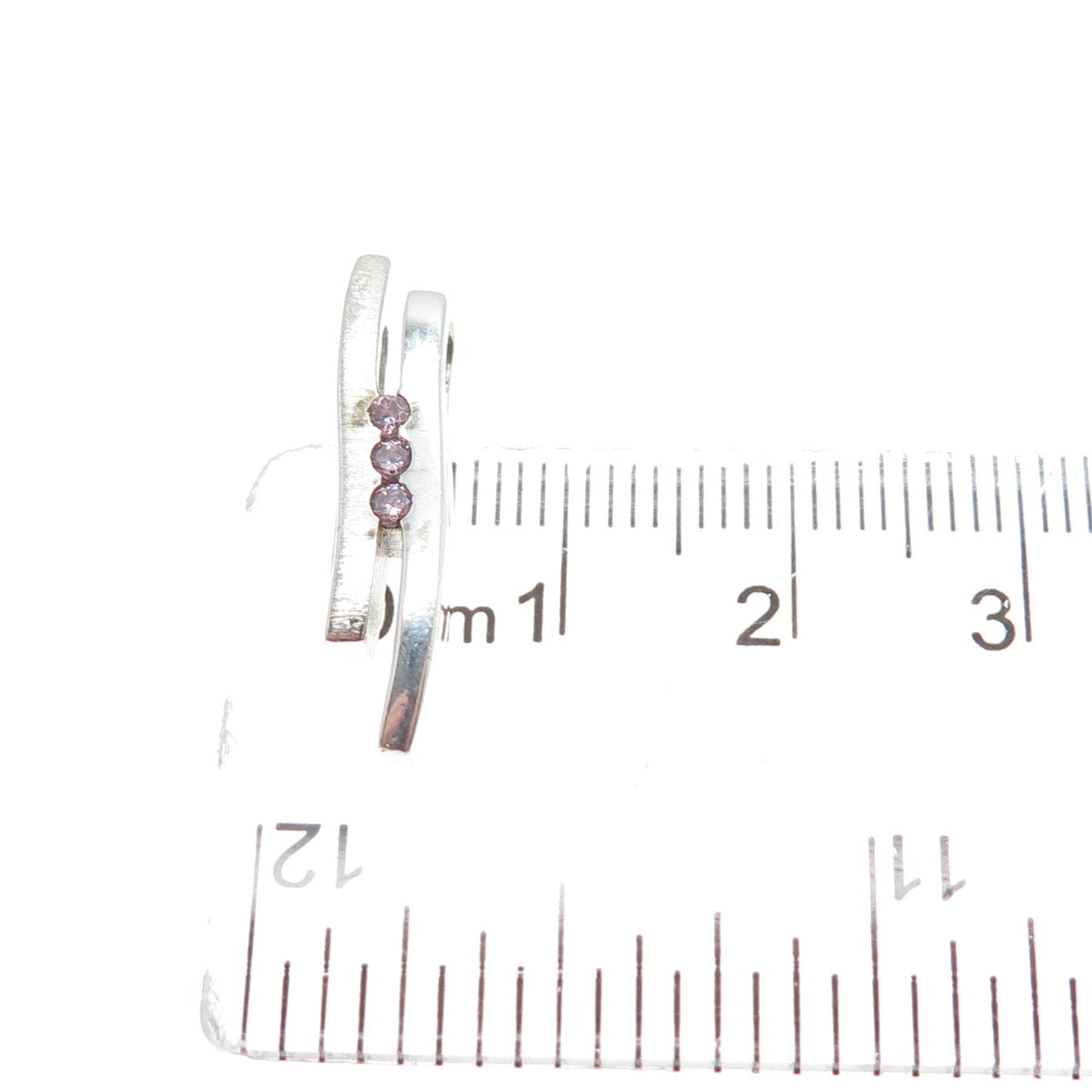 FOSSIL 925 Sterling Silver Round-Cut Pink C Z Minimalist Slide Pendant