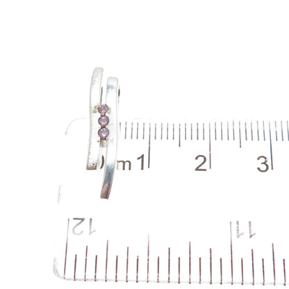 FOSSIL 925 Sterling Silver Round-Cut Pink C Z Minimalist Slide Pendant