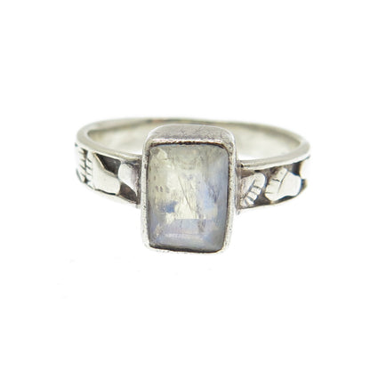 925 Sterling Silver Vintage Real Moonstone Gem Foot Ring Size 4.75