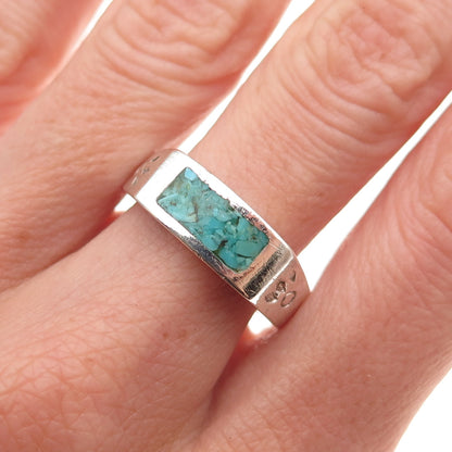 Old Pawn 925 Sterling Silver Vintage Southwestern Turquoise Inlay Ring Size 9.25