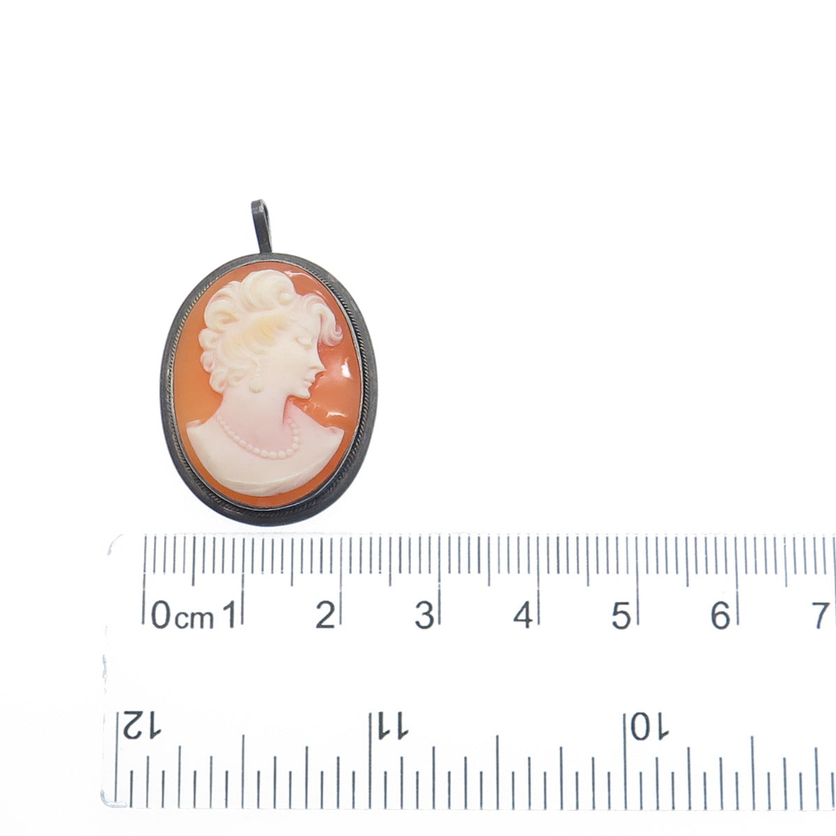 800 Silver 2-Tone Antique Cameo Victorian Lady Oxidized Pendant