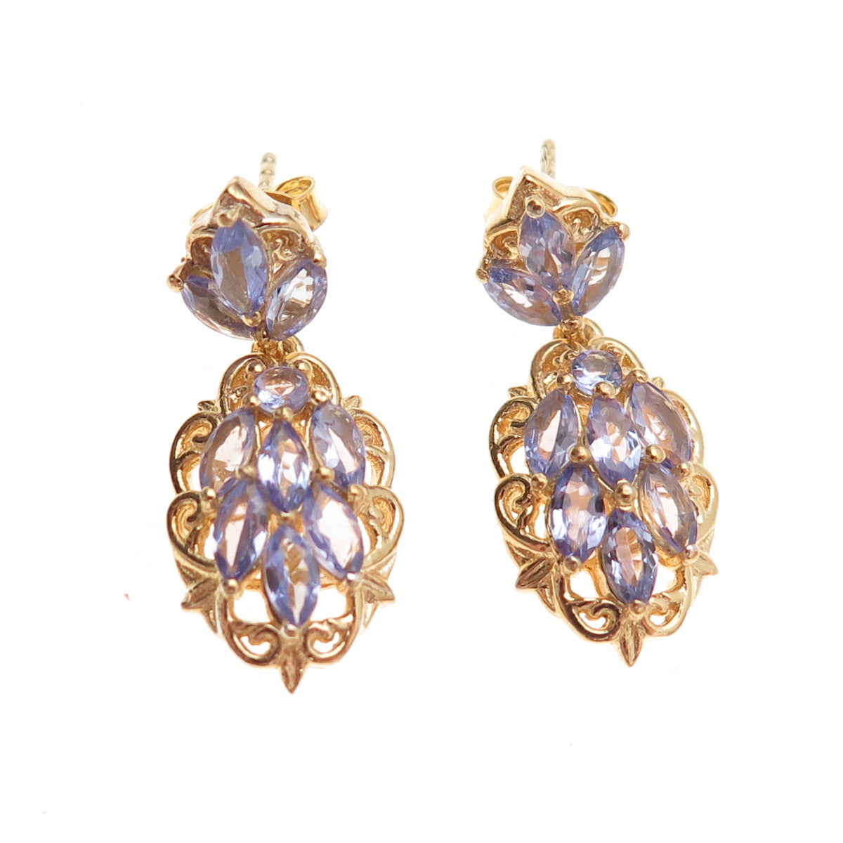 Chuck Clemency 925 Sterling Silver Gold Plated Real Tanzanite Dangle Earrings