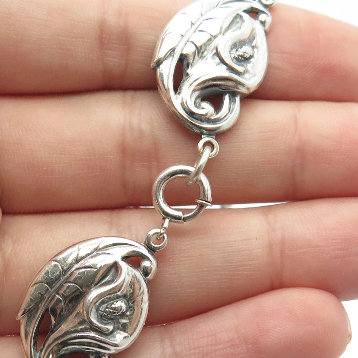 925 Sterling Silver Vintage Danecraft Leaf Ornate Necklace 14"