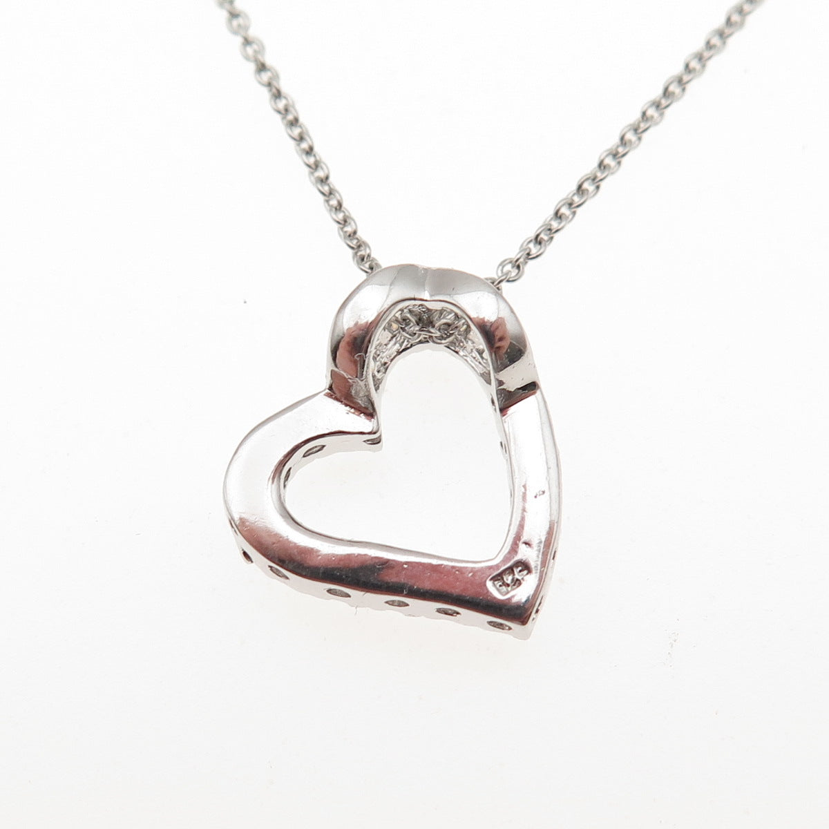 925 Sterling Silver Round-Cut C Z Heart Cable Chain Necklace 16"