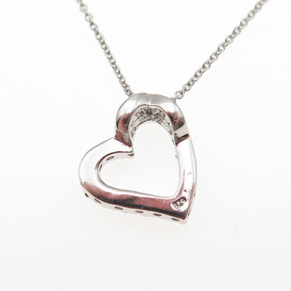 925 Sterling Silver Round-Cut C Z Heart Cable Chain Necklace 16"