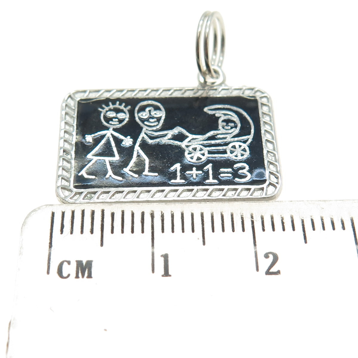 925 Sterling Silver Vintage Enamel Classroom Blackboard Family Sketch Pendant