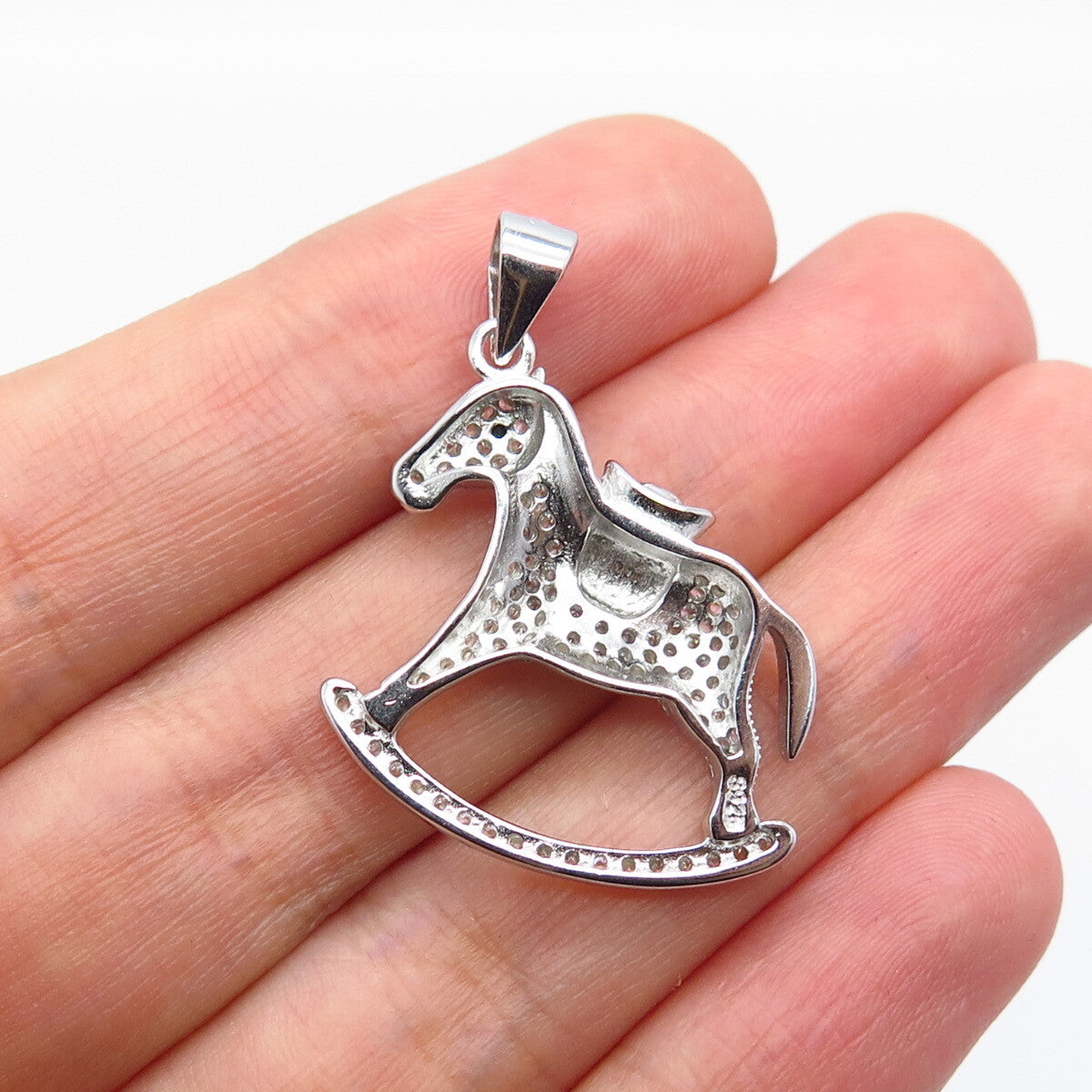 925 Sterling Silver C Z Rocking Horse Pendant