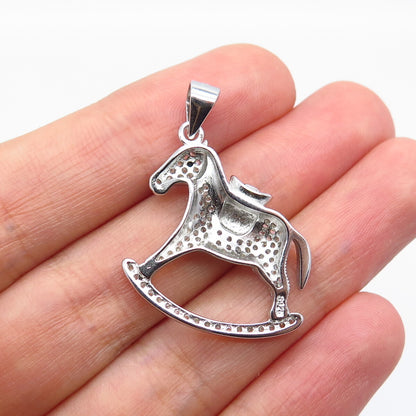 925 Sterling Silver C Z Rocking Horse Pendant