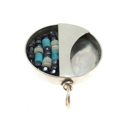 JOHNSON LARGO Old Pawn 925 Sterling Silver Turquoise White & Black Onyx Pendant