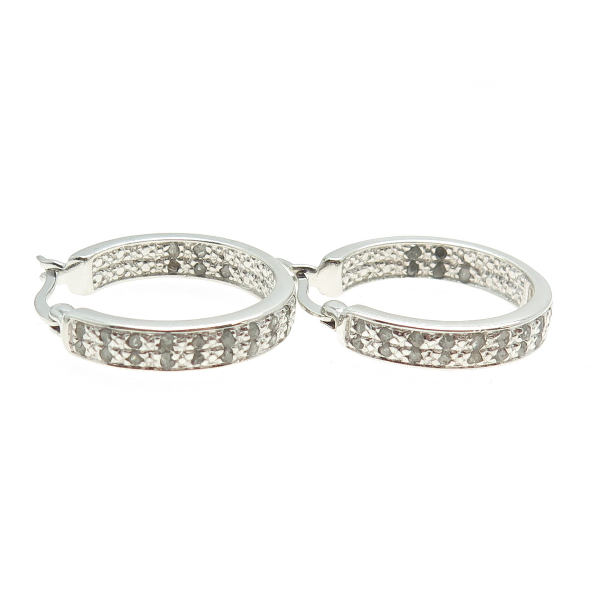 DBJ DEE BERKLE 925 Sterling Silver Real Round-Cut Diamond In & Out Hoop Earrings