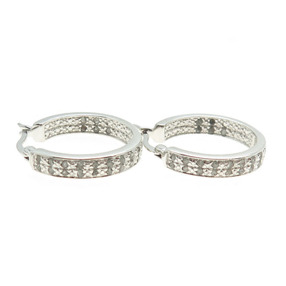 DBJ DEE BERKLE 925 Sterling Silver Real Round-Cut Diamond In & Out Hoop Earrings