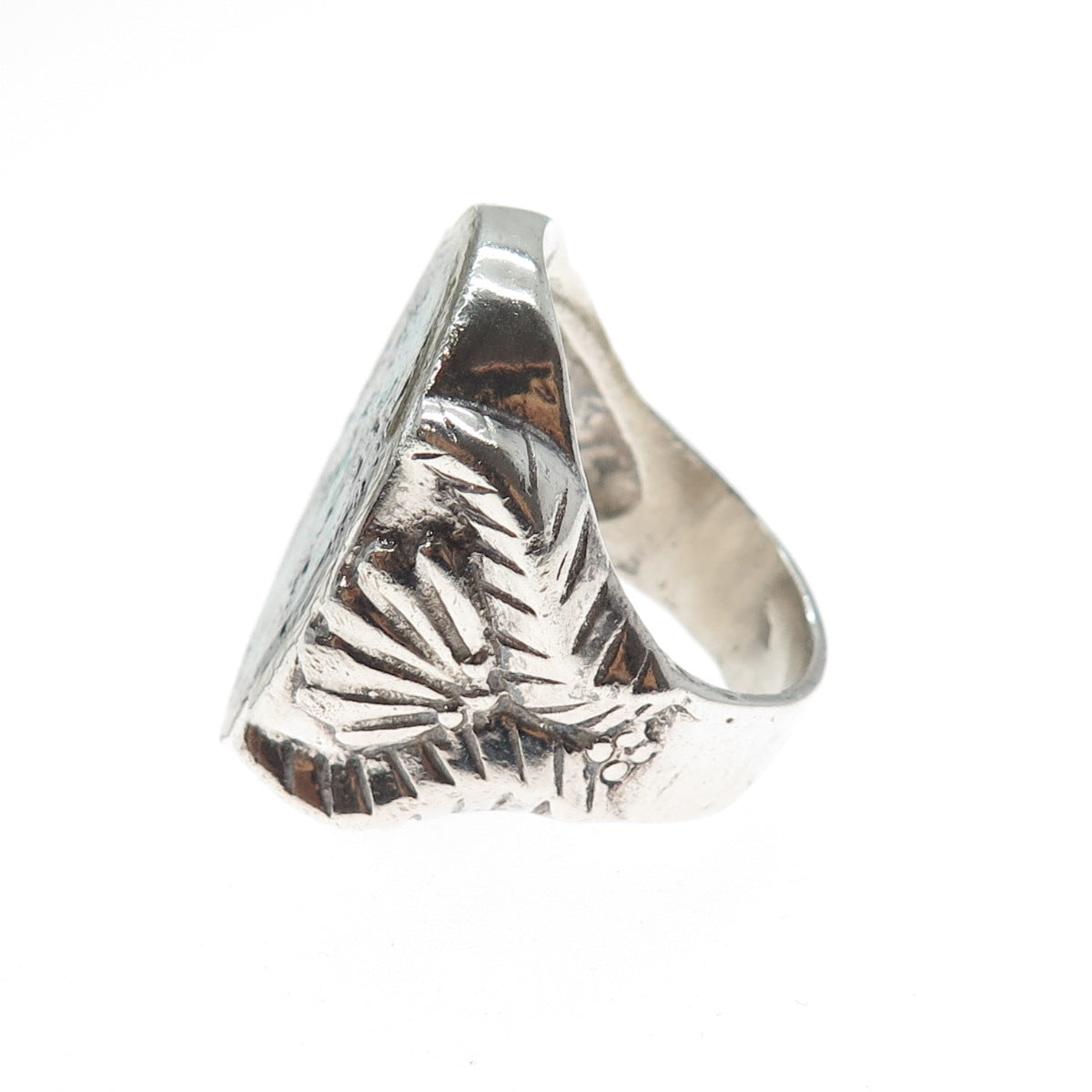 Old Pawn 925 Sterling Silver Vintage Turquoise Black Onyx Kachina Ring Size 12.5