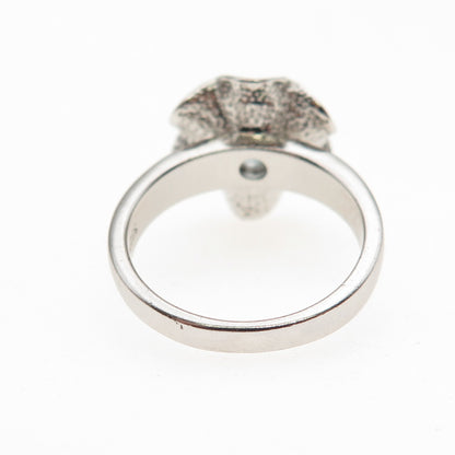 925 Sterling Silver Real Round-Cut Blue Topaz Floral Ring Size 5.75
