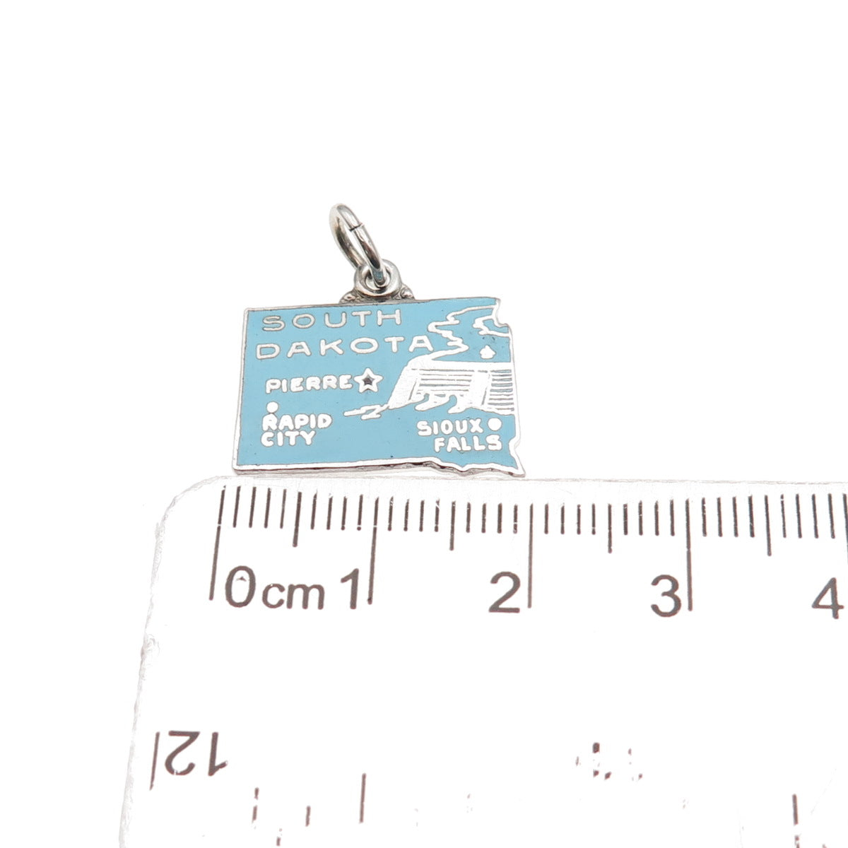 925 Sterling Silver Vintage Enamel South Dakota State Map Mini Charm Pendant