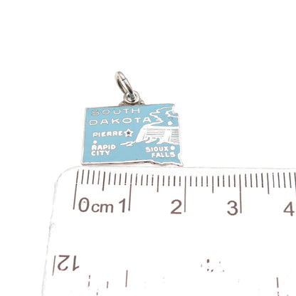 925 Sterling Silver Vintage Enamel South Dakota State Map Mini Charm Pendant