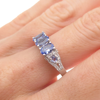 Chuck Clemency 925 Sterling Silver Real Tanzanite & White Topaz Ring Size 8.25