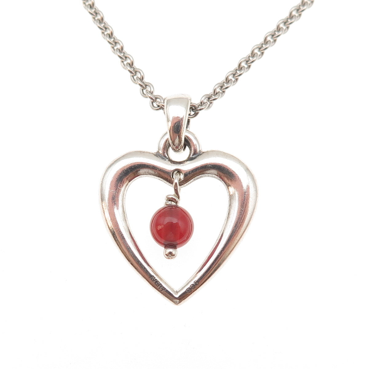 James Avery 925 Sterling Vintage Real Red Garnet Heart Cable Chain Necklace 24"