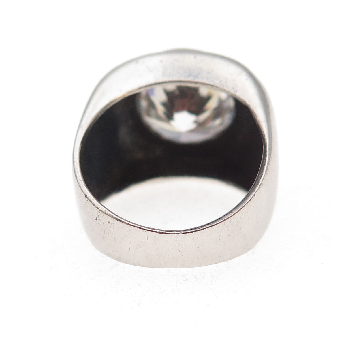 925 Sterling Silver Vintage Italy C Z Modernist Oxidized Ring Size 7.25