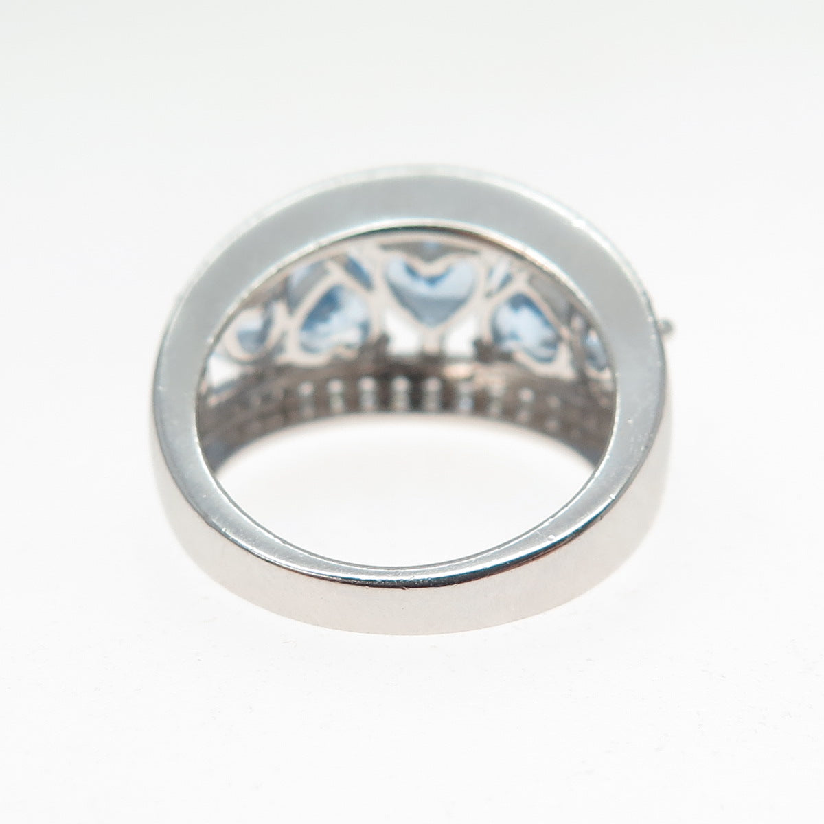 KEY STAR 925 Sterling Silver Heart & Round-Cut Blue White C Z Ring Size 6.25