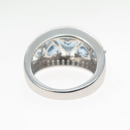 KEY STAR 925 Sterling Silver Heart & Round-Cut Blue White C Z Ring Size 6.25
