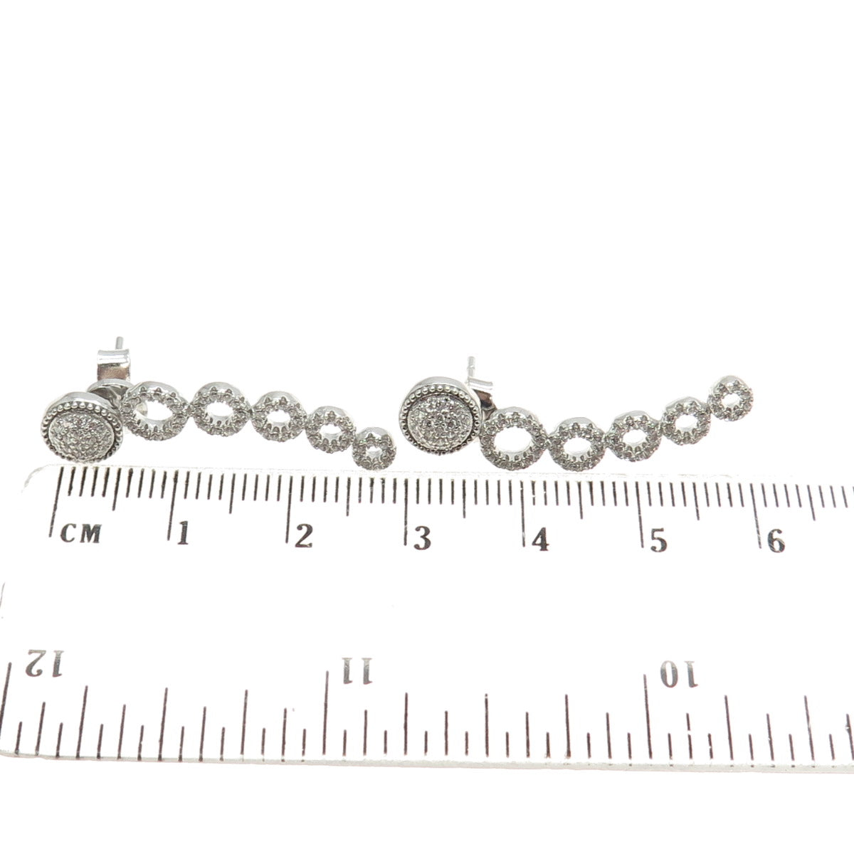 925 Sterling Silver Pave C Z Dangling Earrings