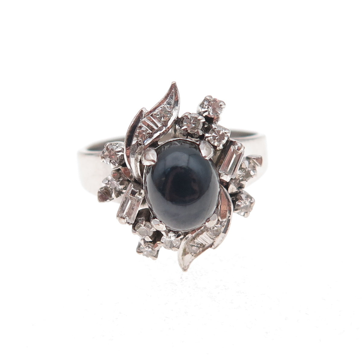925 Sterling Silver Antique Art Deco Real Diamond & Sapphire Ring Size 6.75