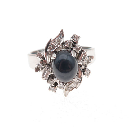 925 Sterling Silver Antique Art Deco Real Diamond & Sapphire Ring Size 6.75