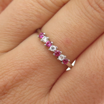 925 Sterling Silver Lab-Created Ruby & C Z Half Eternity Band Ring Size 7.25