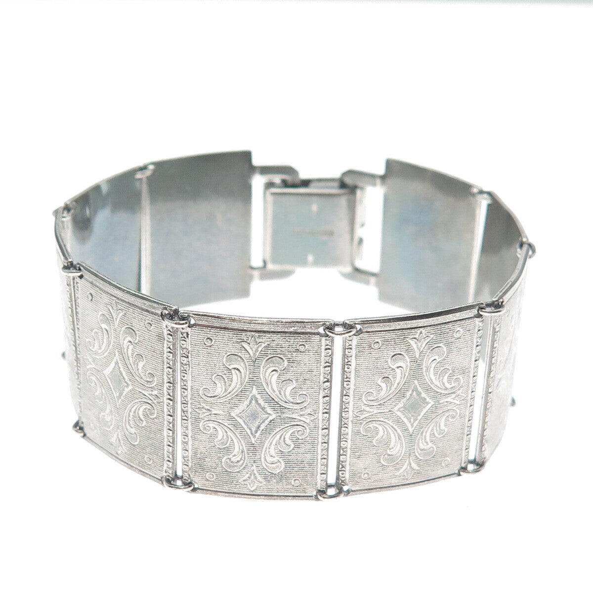 BREADNER CO 925 Sterling Silver Antique Art Deco Engraved Panel Link Bracelet 7"