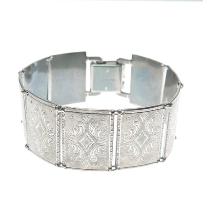 BREADNER CO 925 Sterling Silver Antique Art Deco Engraved Panel Link Bracelet 7"