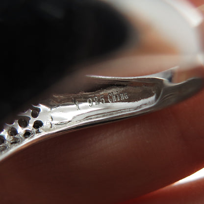 925 Sterling Silver Real Round-Cut Black Spinel Modernist Ring Size 8