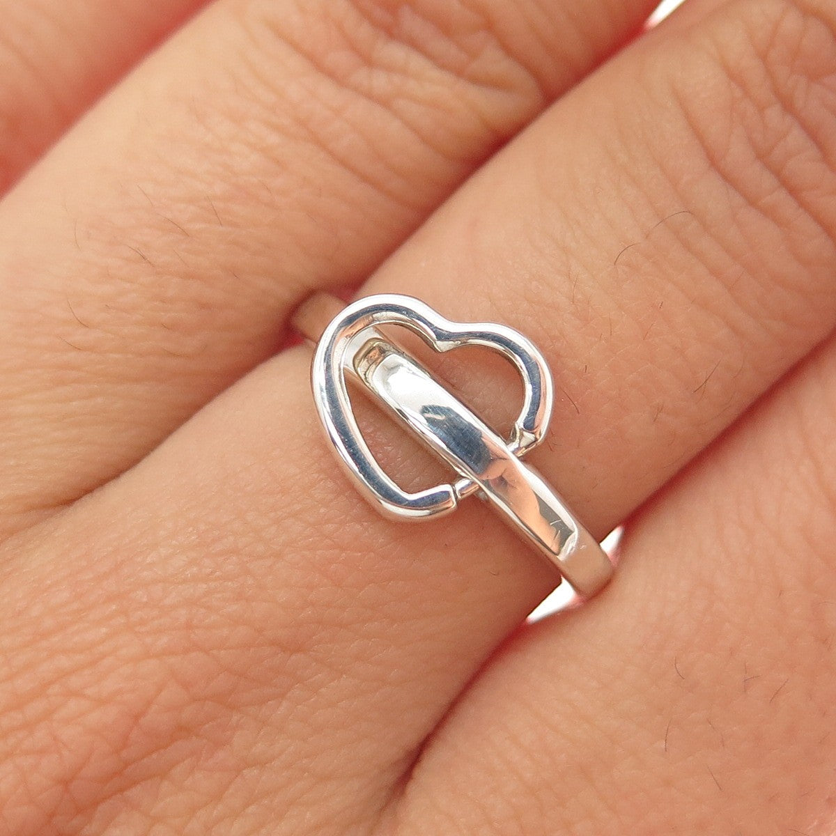 BURTON 925 Sterling Silver Vintage Interlocked Heart Ring Size 7
