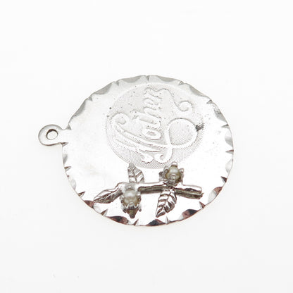 Town & Country 925 Sterling Silver Vintage Faux Pearl Mother Tag Charm Pendant