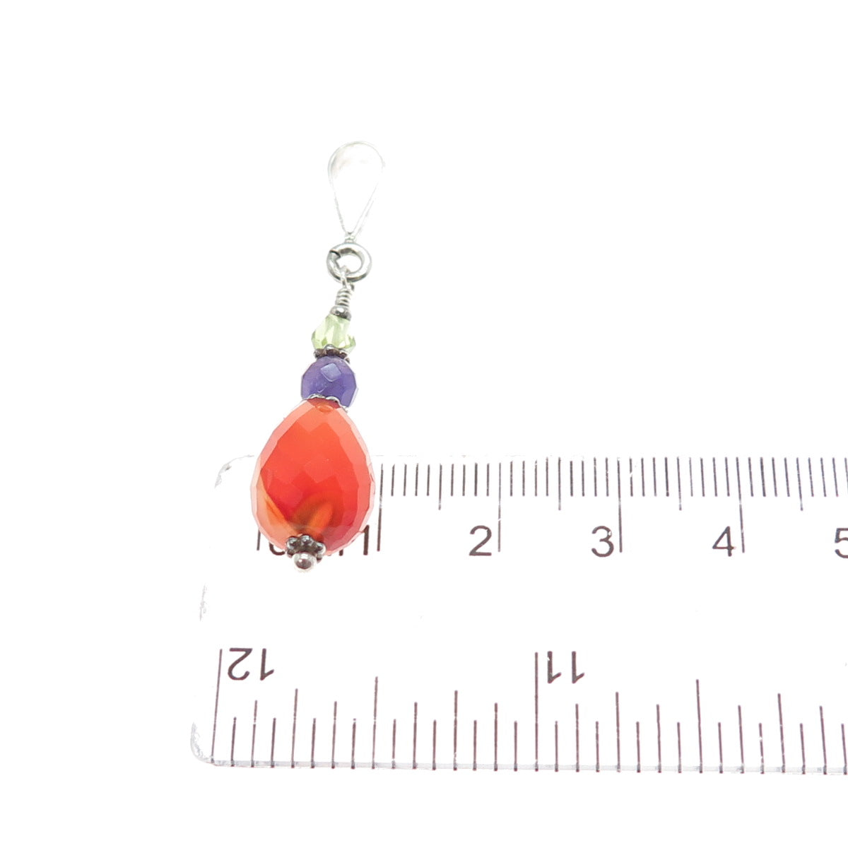 925 Sterling Silver Vintage Real Agate Amethyst & Peridot Charm Pendant