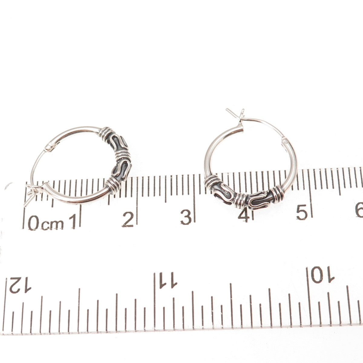 Han 925 Sterling Silver Vintage Modernist Zig Zag Oxidized Hoop Earrings