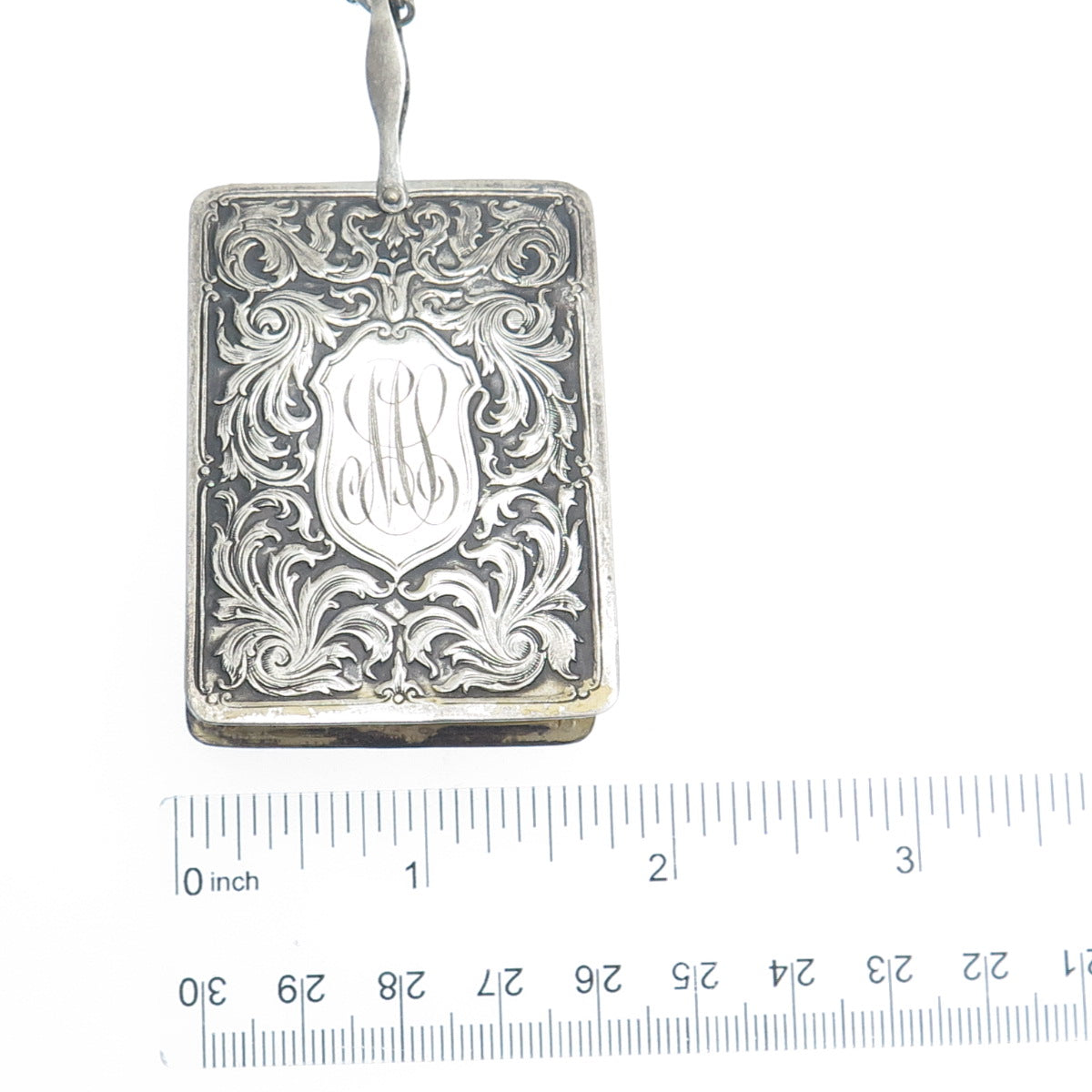 925 Sterling Silver Antique Engraved Notebook Chatelaine Oxidized Necklace 26"