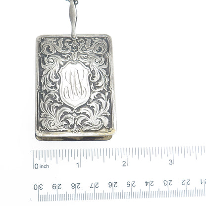 925 Sterling Silver Antique Engraved Notebook Chatelaine Oxidized Necklace 26"