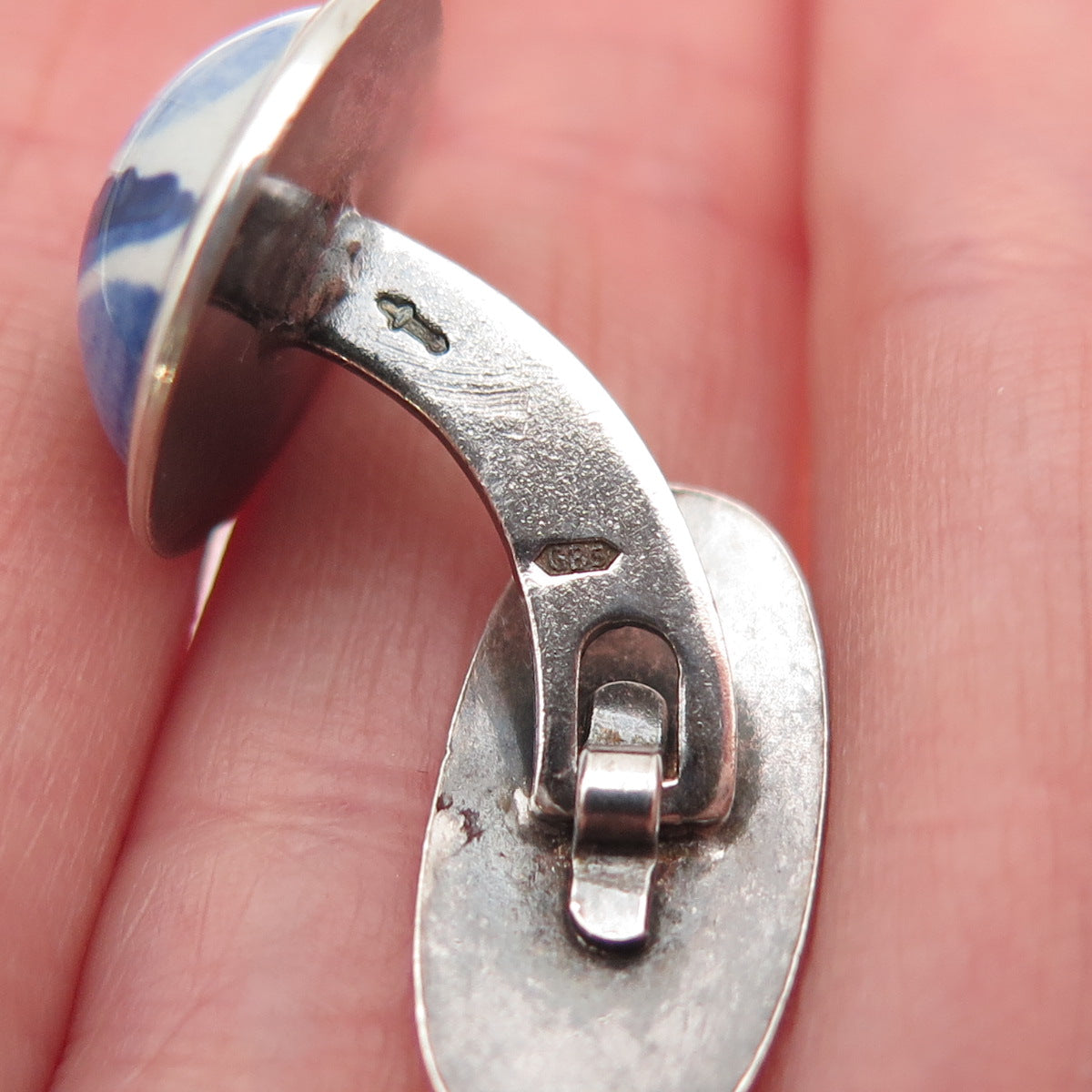 Delft GBS 835 Silver Vintage Dutch Ceramic Windmill Cufflinks