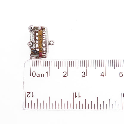925 Sterling Silver Antique Art Deco Enamel London Bus Mini 3D Charm Pendant