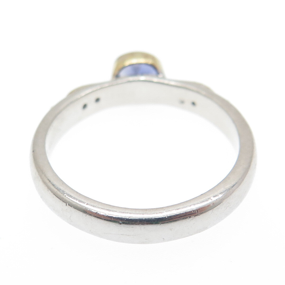 925 Sterling Silver 2-Tone Real Round-Cut Diamond & Iolite Ring Size 8