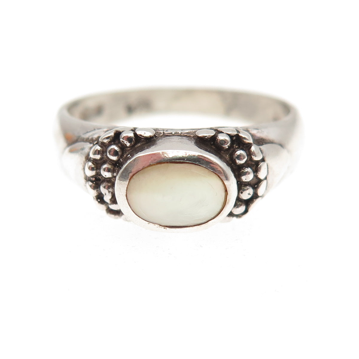 925 Sterling Silver Vintage Real MOP Beaded Oxidized Ring Size 6.75