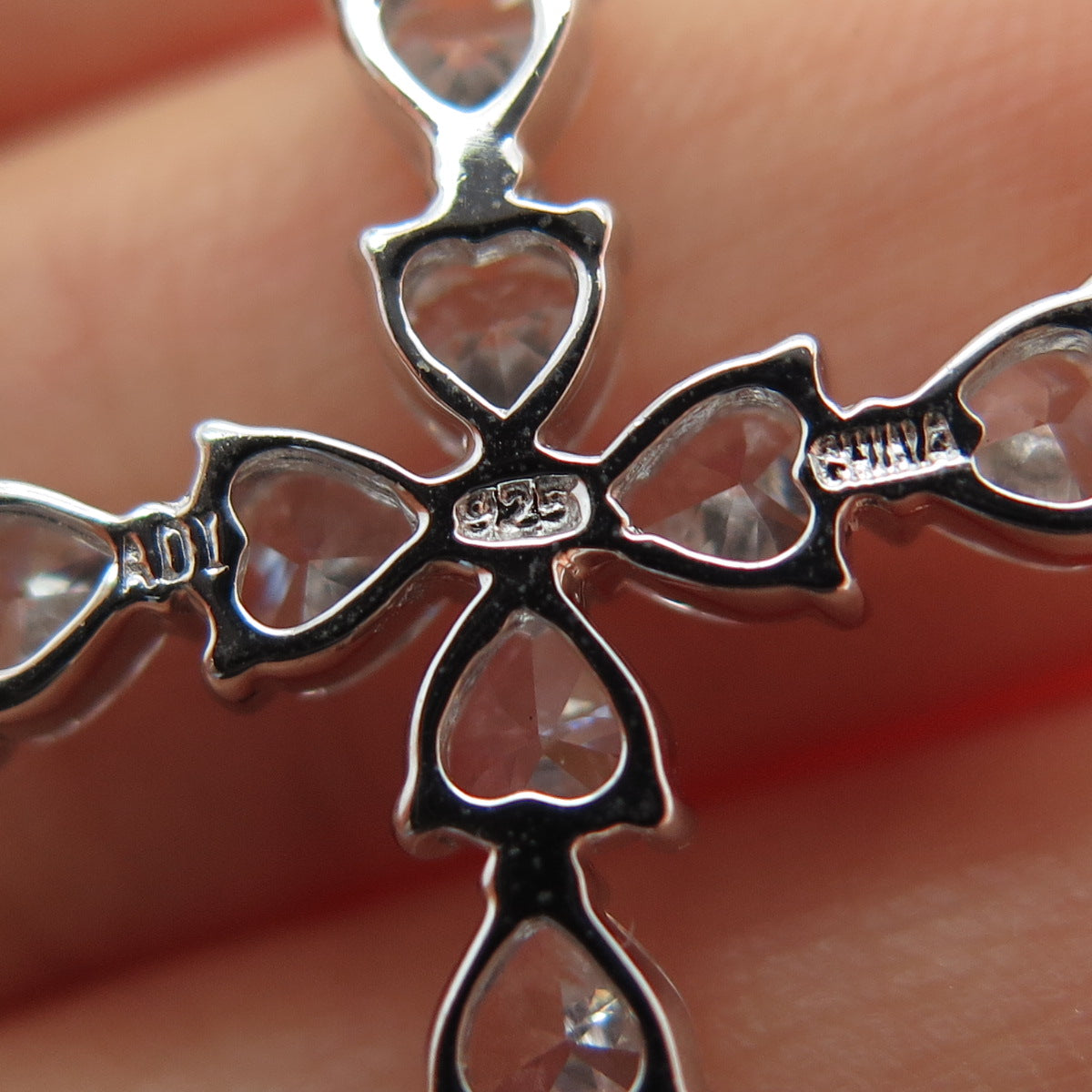 925 Sterling Silver Heart-Cut C Z Cross Charm Pendant