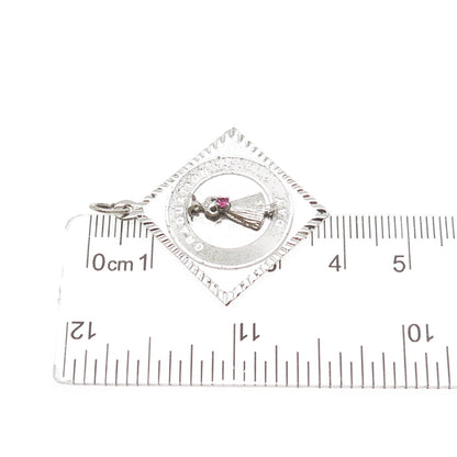 Town & Country Sterling Silver Vintage Pink Rhinestone Graduation Day Pendant
