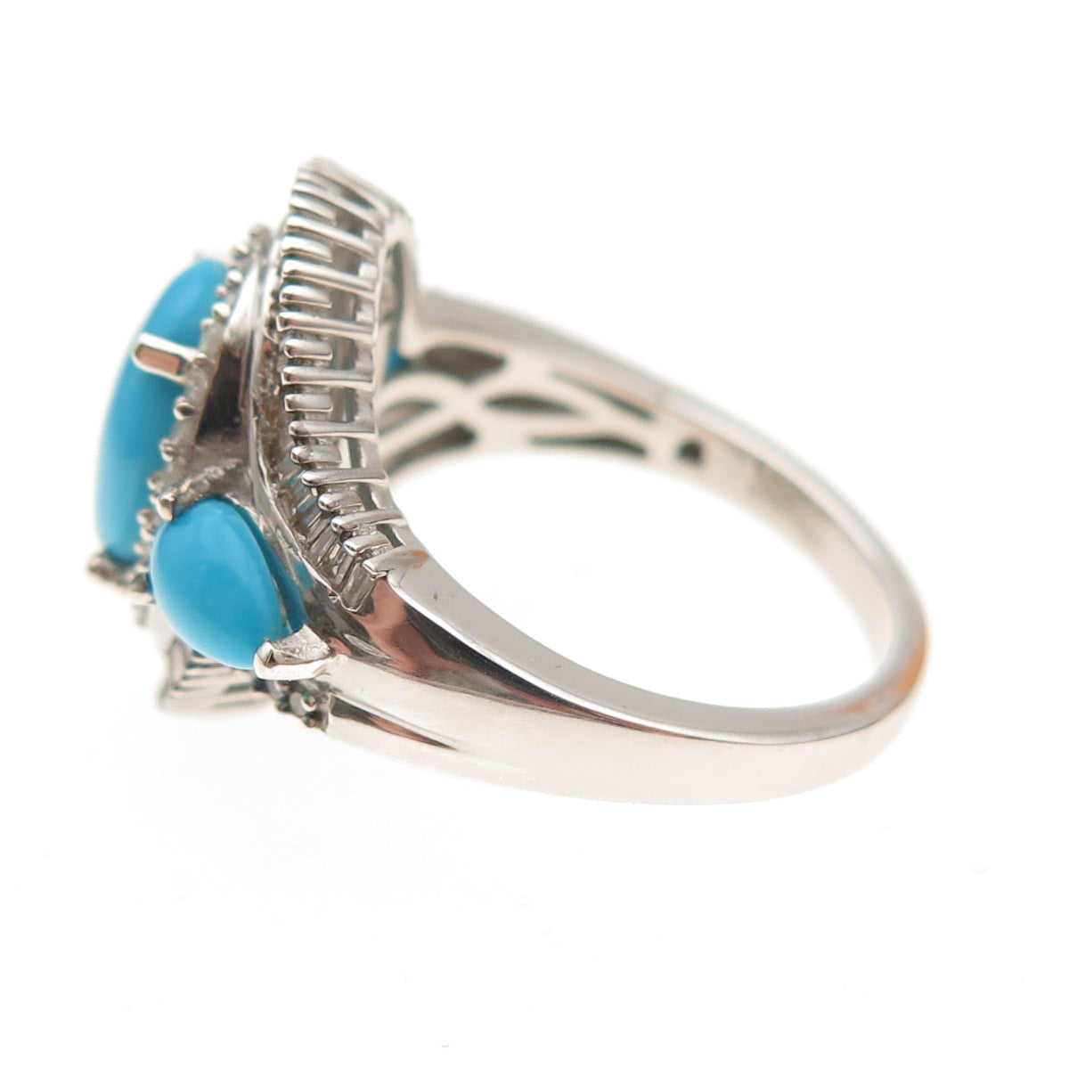 D'Joy 925 Sterling Silver Real Diamond & Turquoise Ring Size 8