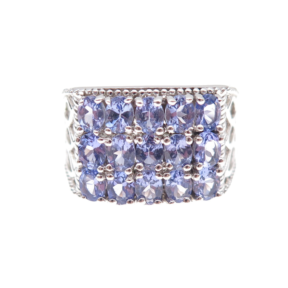 925 Sterling Silver Real Oval-Cut Tanzanite Cluster Ring Size 8
