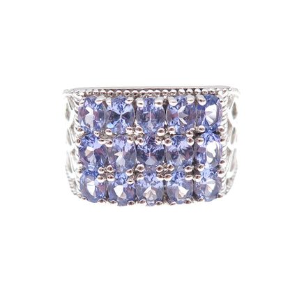 925 Sterling Silver Real Oval-Cut Tanzanite Cluster Ring Size 8