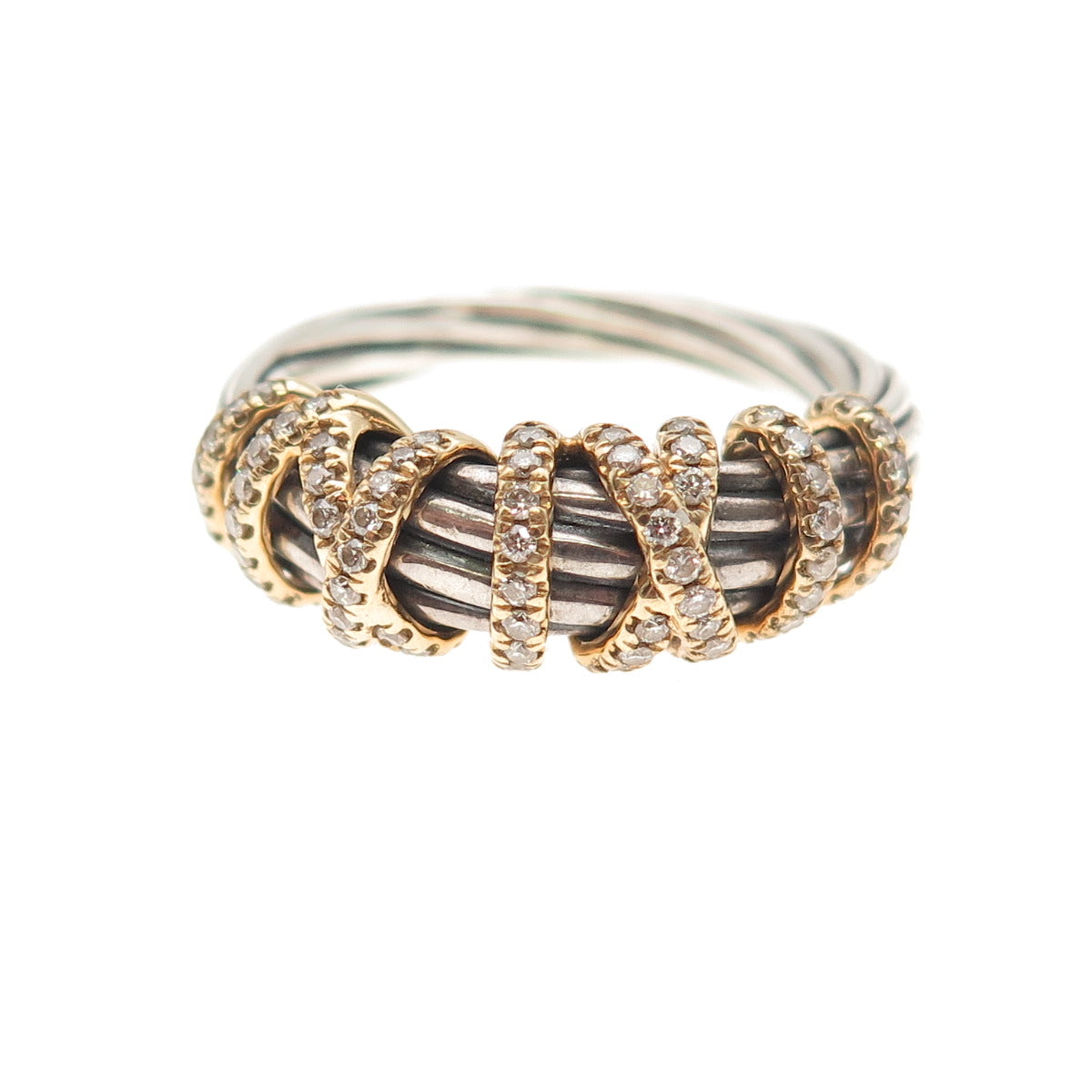David Yurman 925 Sterling Silver 18K Gold Real Diamond Helena Ring Size 7