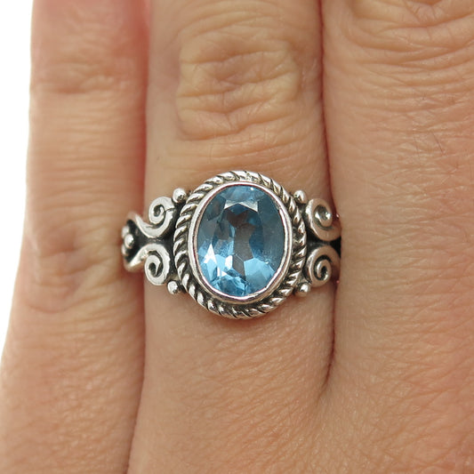 SAJEN 925 Sterling Silver Vintage Real Blue Topaz Granulated Ring Size 7.25