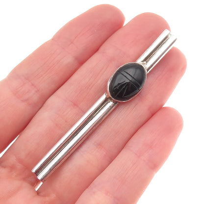 GFMW Great Falls Metal Works 925 Sterling Vintage Real Black Onyx Scarab Brooch